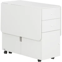 HOMCOM Tavolo da Cucina a Ribalta con 2 Cassetti e Armadietto ad Ante, in Truciolato, 120x80x75 cm, Bianco(m-10)