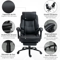 Vinsetto Silla de Oficina Ergonómica Silla de Escritorio Ajustable en Altura con Respaldo Inclinable hasta 130° Función Basculante y Resposapiés Retráctil Acero 65,5x79x112-118 cm Negro(m-8)