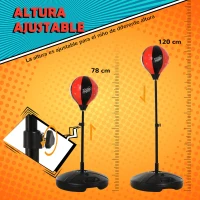 HOMCOM Saco de Boxeo para Niños Altura Ajustable con Guantes Soporte Estable Resorte de 360 Grados 38x38x78-120cm Negro y Rojo(m-4)