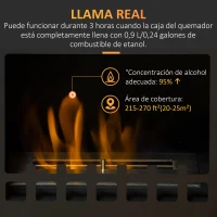 HOMCOM Estufa de Bioetanol 7000 BTU con Tanque de 1,2 L Tiempo de Combustión 3H para Interiores 20-25 m² 41x25x54 cm Negro(m-4)
