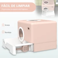 PawHut Arenero para Gatos con Pala Bandeja Extraíble 2 Puertas Entrada Principal y Salida Superior 52x41x38,5 cm Ros(m-4)