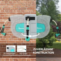 Outsunny Gartenschlauchhalter, 25+2 Meter Gartenschlauch in robustem Gehäuse, Wandhalterung, 7 Sprühmuster, 180° drehbar, Grau(m-5)