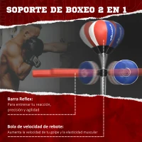 SPORTNOW Pera de Boxeo de Pie Bola de Velocidad y Barra Giratoria Altura Ajustable y Base Rellenable 80,5x48x163-205cm Negro Rojo(m-4)
