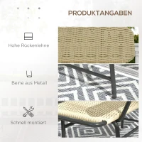 Outsunny Outdoor Bank für 2 Personen, Kunstrattan, rostfreier Metallrahmen, 132 x 66 x 80 cm, Khaki(m-6)