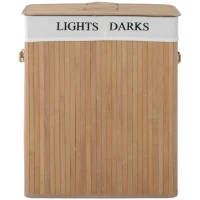 HOMCOM Cesta Portabiancheria in Bambù con Coperchio e Fodera Rimovibile, 52 x 32 x 63cm(m-10)