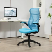 HOMCOM Silla de Oficina Giratoria con Altura Ajustable Reposabrazos Abatibles y Función de Basculante Carga 120 kg Azul Claro(m-2)