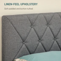 HOMCOM Double Bed Frame with 5-Level Adjustable Linen Upholstered Headboard 145W x 196D x 120Hcm, Grey(m-5)