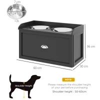 PawHut Stainless Steel Raised Dog Bowls, with 21L Storage Drawer for Large Dogs and Cats - Black(m-3)