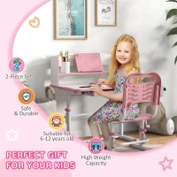 ZONEKIZ Height Adjustable Kids Study Table and Chair Set, with Drawer, Storage Shelf, 80 x 54.5 x 104 cm, Pink(m-4)