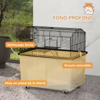 PawHut Cage hamster cage rongeur 2 étages avec roulettes plate-forme et échelle en fil d'acier 57 x 43 x 57 cm noir(m-7)