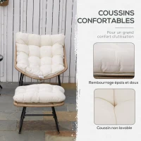 Outsunny Fauteuil chaise de jardin avec repose-pieds en métal époxy et résine tressée aspect rotin avec coussins moelleux - naturel(m-5)