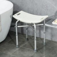 HOMCOM Sgabello da Doccia in Alluminio con Altezza Regolabile, Cuscino e Piedini Antiscivolo, Bianco(m-8)
