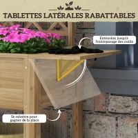 Outsunny Jardinière rectangulaire sur pieds avec treillis 2 tablettes latérales rabattables 1 étagère inférieure bois(m-5)