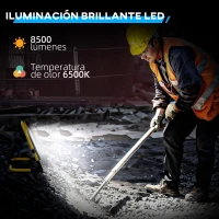 HOMCOM Foco LED con 8500 Lúmenes IP65 6500K Resistente a la Intemperie Ajustable y Portátil 35x20x32 cm Amarillo(m-5)