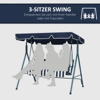 Outsunny Hollywoodschaukel Gartenschaukel 3-Sitzer, wetterbeständig, verstellbares Dach, 172 x 110 x 153, Blau(m-6)