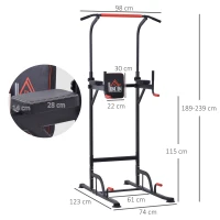 HOMCOM Máquina de Dominadas con Altura Ajustable Carga Máx. 120 kg para Entrenamiento Fitness 123x98x189-239 cm Negro y Rojo(m-3)