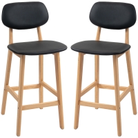HOMCOM Lot de 2 tabourets de bar, chaises hautes, revêtement synthétique avec dossier et pieds en bois, noir