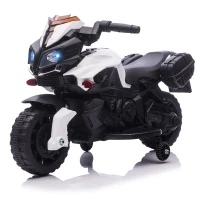 HOMCOM Elektromotorrad Kinderelektroauto Elektro-Kindermotorrad Kinderfahrzeug 6V LED-Licht simuliertes Motorgeräusch Metall+PP Schwarz+Weiß 88,5x 42,5x49 cm(m-10)