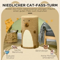 PawHut Kratztonne im Bärendesign, 2 Katzenhöhlen, 1 Kratzfläche, Weiß + Braun(m-4)