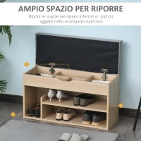 HOMCOM Scarpiera 2 in 1, Panca in Legno con Seduta Imbottita e Scomparto Nascosto, per Entrata/Ingresso, 80 x 30 x 48cm(m-7)