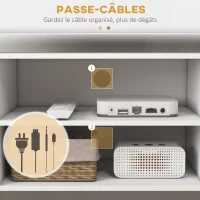 HOMCOM Meuble TV style scandinave 2 portes 2 niches passe-fils piètement bois pin panneaux blanc - 120 x 34 x 50 cm blanc(m-5)