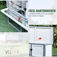 PawHut Conejera de Madera Exterior Jaula para Conejos de 2 Pisos Rampa Bandeja Extraíble y 2 Puertas 108x45x78 cm Gris(m-5)