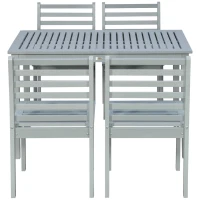 Outsunny Conjunto de Muebles de Jardín de Madera 5 Piezas Juego de Mesa y 4 Sillas Decoración para Terraza Patio Balcón Gris(m-10)