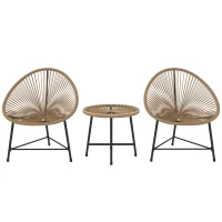 Outsunny 3-teiliges Gartenmöbel-Set, 2 Kunststoffrattan-Stühle, 1 Tisch mit Glasplatte, Stahlrahmen, Outdoor-Sitzmöbel, Hellbraun(m-10)