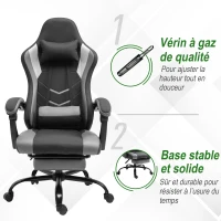Fauteuil de bureau gamer revêtement synthétique gris noir(m-6)