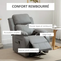 HOMCOM Fauteuil releveur électrique pour personne âgées revêtement synthétique repose-pied télécommande et 2 pochettes gris(m-7)