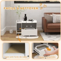 PawHut Meuble 2 en 1 maison de toilette bac à litière chat compartiment coulissant 78 x 50 x 51cm blanc(m-4)