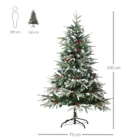 HOMCOM Árbol de Navidad Artificial 150 cm de Altura con 56 Bayas 451 Ramas de PE y PVC Base Plegable y Soporte Metálico Decoración Navideña para Interiores Verde(m-3)