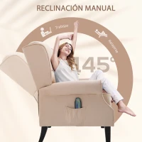 HOMCOM Sillón de Masaje Reclinable con Mando a Distancia 2 Zonas de Masaje y Tapizado en Tejido de Ante 78x83x101 cm Crema(m-5)