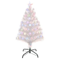 HOMCOM Albero di Natale Artificiale 90cm con 90 Luci LED Colorate e Fibre Ottiche, 90 Rami, Base in Metallo Pieghevole, Bianco(m-1)