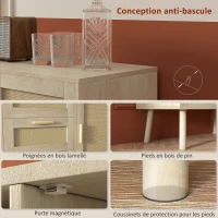 HOMCOM Meuble de rangement buffet style bohème 3 tiroirs et 1 porte façades rotin  - dim. 80L x 36l x 75H cm(m-7)