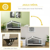 PawHut Conejera de Madera con Ruedas 90x53x55 cm Jaula para Mascotas con Bandeja Extraíble y Bebedero de Agua Gris Oscuro(m-7)