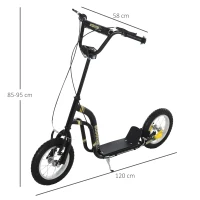 HOMCOM Teen Kids Stunt Scooter w/ Adjustable Handlebar, 12 Inch Rubber Tyres, Dual Brakes, Black(m-3)