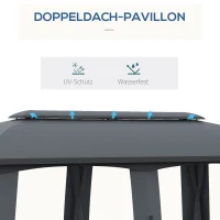 Outsunny Pavillon, Partyzelt, mit Fliegennetzen, Winddach, bis 15 Personen, dunkelgrau, 3 x 6 x 3 m(m-4)