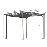 Outsunny Pergola rétractable 3L x 3l x 2,30H m structure métal époxy anticorrosion, toile polyester haute densité incluse gris(m-3)