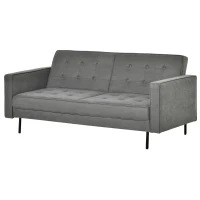 HOMCOM Schlafsofa 3-Sitzer Schlafcouch Stoffsofa Sofa mit Schlaffunktion Bettsofa mit verstellbarem Winkel Vintage Eukalyptusholz Baumwolle Grau(m-9)