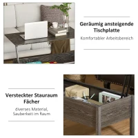 HOMCOM Couchtisch 2-in-1 Design Couchtisch und Esstisch Höhenverstellbar Natur(m-5)