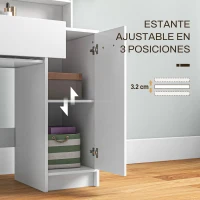 HOMCOM Tocador de Maquillaje con Taburete Espejo Cajón Estante Ajustable y Estantes Abiertos Anti-vuelco Blanco y Beige(m-5)