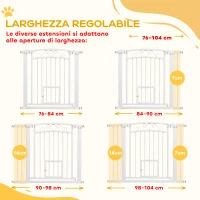 PawHut Cancellino per Cani Regolabile con Estensioni, Porta per Gatti e Apertura a Una Mano, 76-104x77cm, Bianco(m-5)