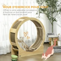 PawHut Roue de course pour chat d'intérieur tapis roulant avec frein coussins de grattage diamètre 91 cm naturel(m-4)