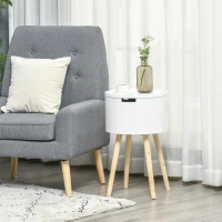 HOMCOM Beistelltisch rund mit skandinavischem Design Couchtisch Nachttisch mit Tablett für Büro Wohnzimmer Schlafzimmer MDF Kiefernholz Weiß+Natur 38 x 38 x 63 cm(m-2)