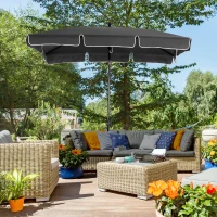 Outsunny Garden Parasol Umbrella, Outdoor Market Table Umbrella with Ruffles & Aluminium Pole, Rectangular Tilting Parasol Sun Shade Canopy, 2 x 1.3m, Grey(m-2)