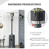 Outsunny Calentador de Patio 12,5KW Tipo Sombrilla Estufa de Gas para Exterior con Apagado Automático Ruedas y Cubierta Ø81x222 cm Gris Carbón(m-5)