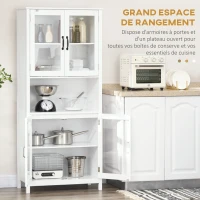 HOMCOM Buffet haut armoire de cuisine 4 portes vitrées et 1 niche centrage hauteur 172 cm avec étagères réglables blanc(m-4)