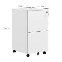 Vinsetto 2-Drawer Vertical Filing Cabinet with Lock and 5 Wheels, Steel Mobile File Cabinet, for A4, Legal and Letter Size, Pre-Assembled Body, White(m-3)