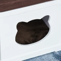 PawHut Cuccia Casetta per Gatti in Legno con 2 Cuscini e Tiragraffi Rimovibili, Bianco e Marrone, 41x30x36cm(m-8)